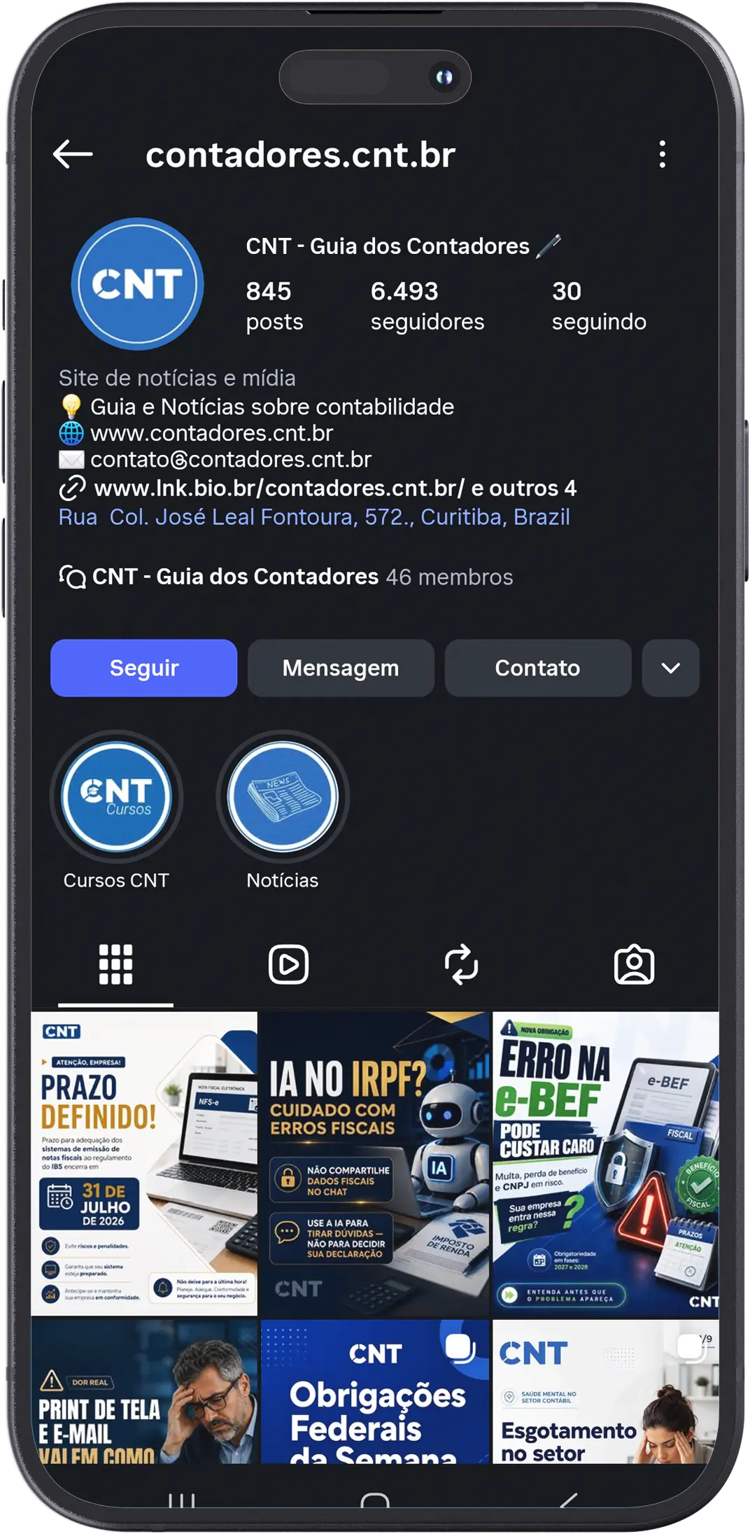 Perfil do Instagram Contadores CNT